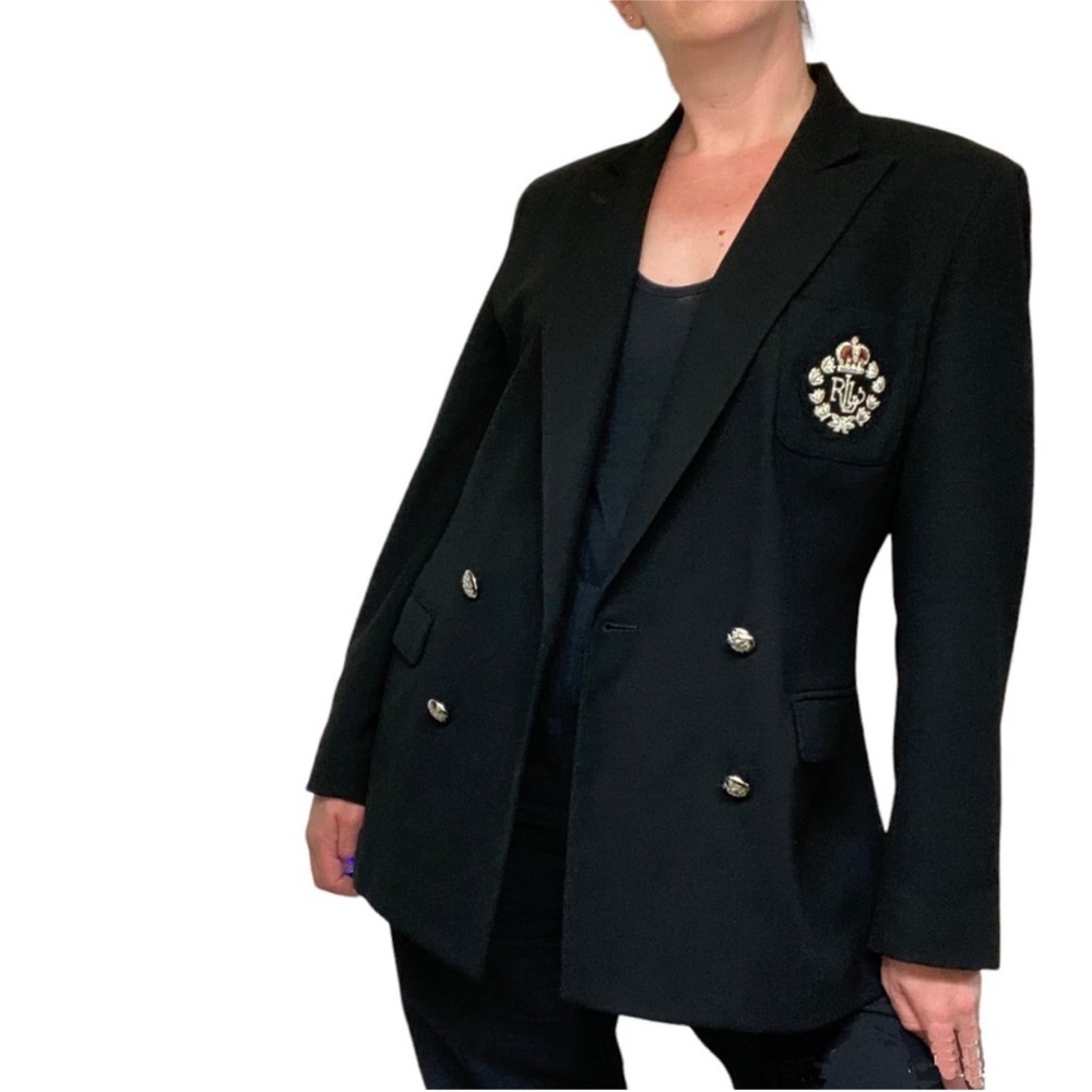 Vintage Lauren Ralph Lauren Double Breasted Crest Wool Blazer in Black